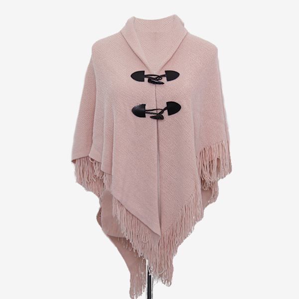 Casual Ponchoscarf för kvinnor med hornknappar V-hals och V-fåll F