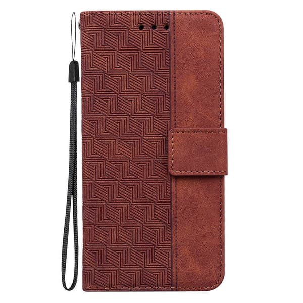 (Ny) For Tecno Pop 4 Geometrisk preget skinntelefonveske Brown