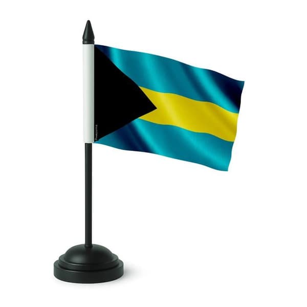 【YD】Table Flag - Bahamas - 14 x 21 cm - Polyester - Plastic Pole - Front/Back Print Flerfärgad