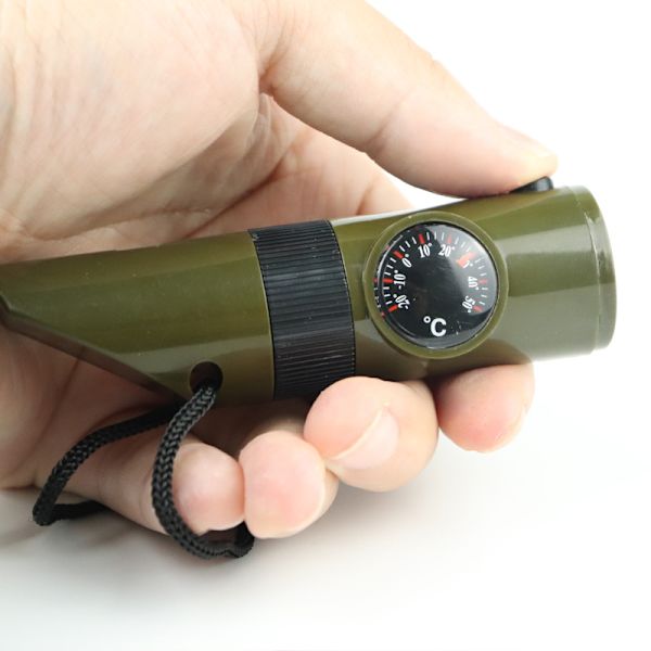Outdoor Multifunctional Whistle Survival Whistle with LED Light Thermometer Compass