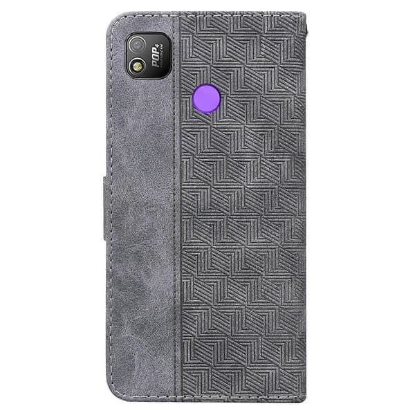 (Ny) För Tecno Pop 4 Geometriskt präglat läderfodral Grey