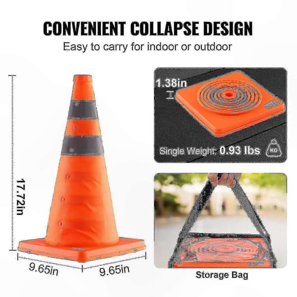 Hopfällbara säkerhetskoner 4-pack med reflekterande kragar för trafikkontroll 18 inch 2 Pack