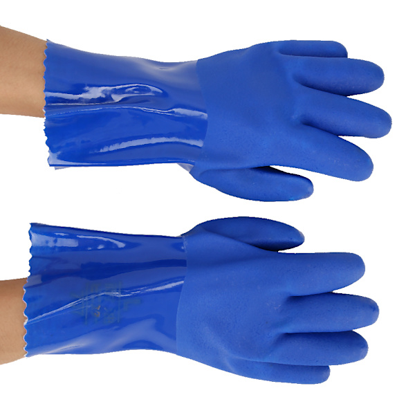 PVC-handskar med kemikalieresistens, stickad bomullsfoder och raka ärmar, halkfria (L)
