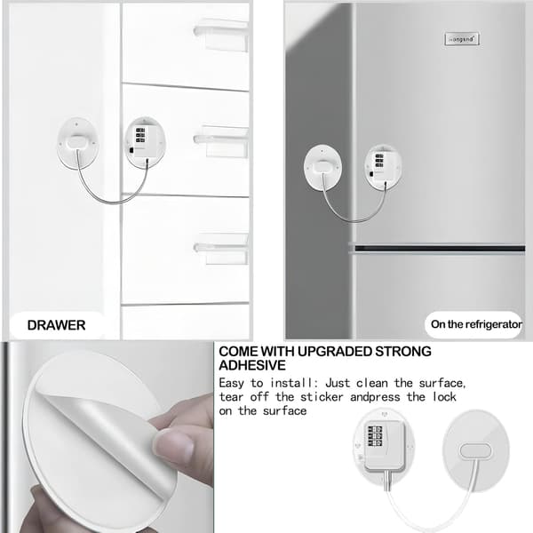 【YD】Refrigerator Lock No Drilling, Self-Adhesive Cabinet Lock, Self-Adhesive Window Lock with Password, Strong Combination Lock (White)