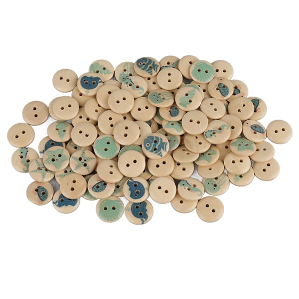 100 stk Assorterte Trykte Treknapper 2 Hull Runde Dekorative Treknapper for Syhåndverk Loggfarge Hav