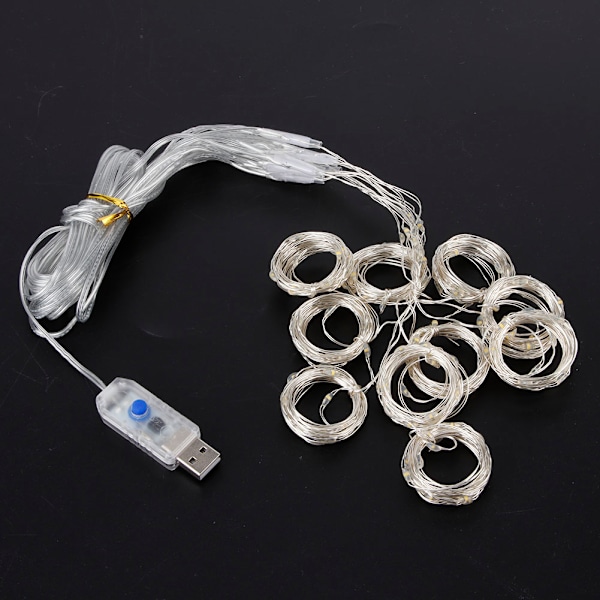 200 LED USB Fjernbetjening Kobbertråd Lysstreng - 3x2m, 8 Tilstande til Fest, Bryllup og Gardin Dekoration i Ren Hvid