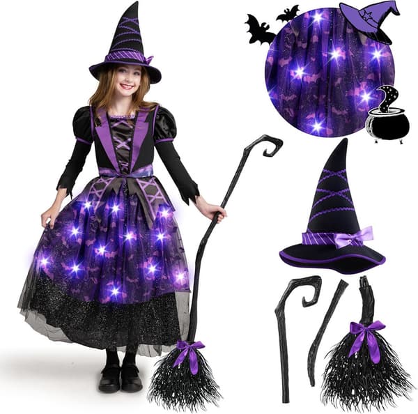 Halloween-heks kostume til børn, lysende heksekjole 100cm