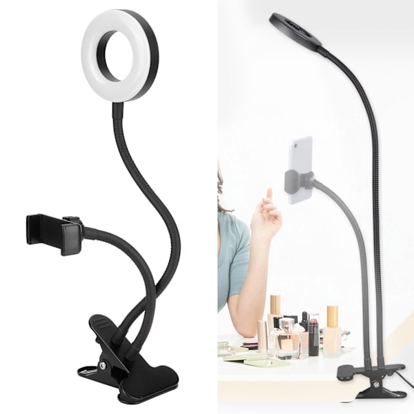USB-LED-rengasvalo 10 himmennysasteella ja klipsillä suoratoistoon, valokuvaukseen, lukemiseen ja käsitöihin