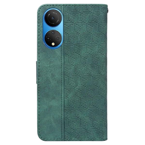 Til Honor X7 Geometrisk præget lædertelefoncover Green