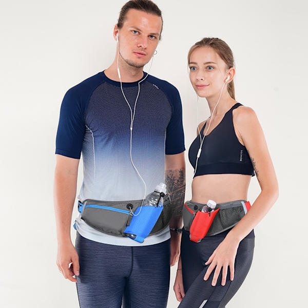 Multifunctional fitness water bottle waist bag Marathon belt blue