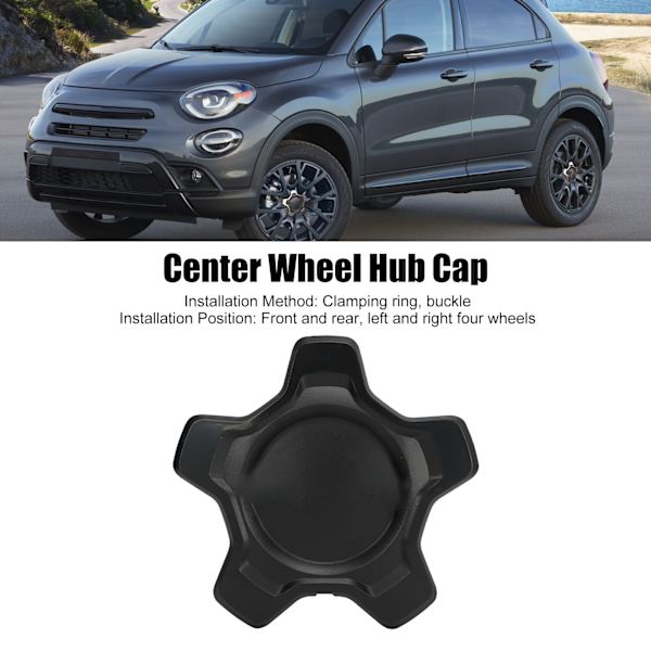 Midthjulsnavdeksel 735668196 Sterk forsegling, rustsikker erstatning for Fiat 500X 334 2014 til 2023 blank svart