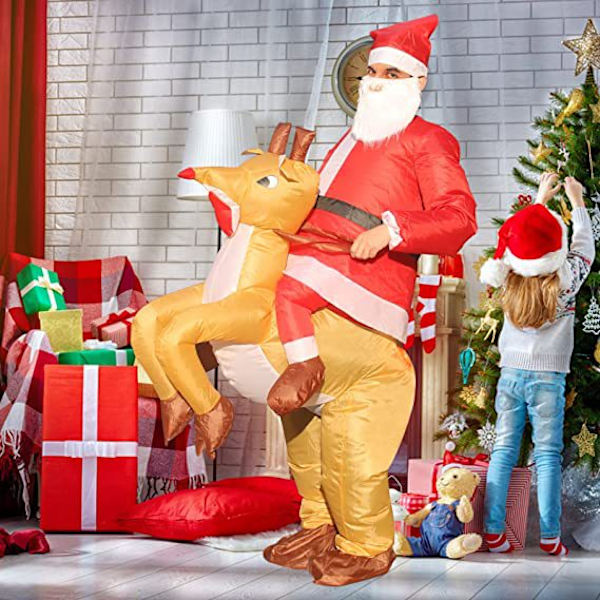 Jultomte Uppblåsbar Dräkt Julparty Prestanda Dräkt Dock Ridande Jultomte Kläder Rekvisita