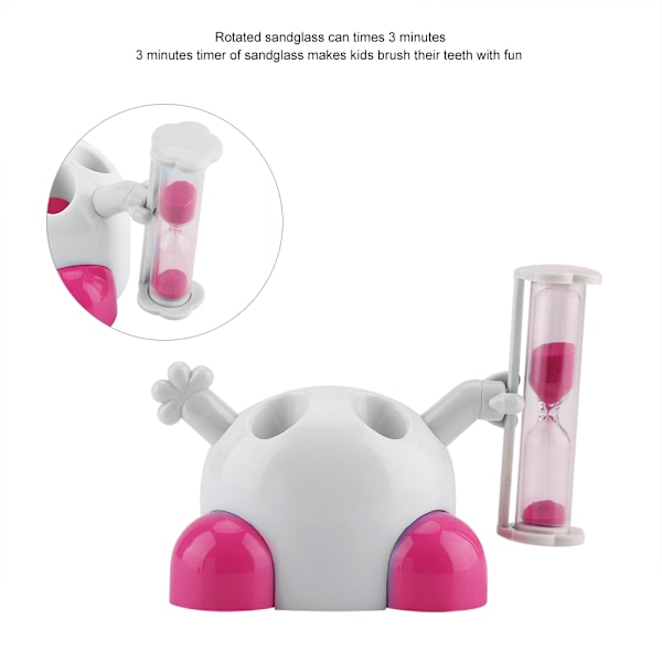 Tandborsthållare för barn med 3-minuters sandtimer (Rosa)