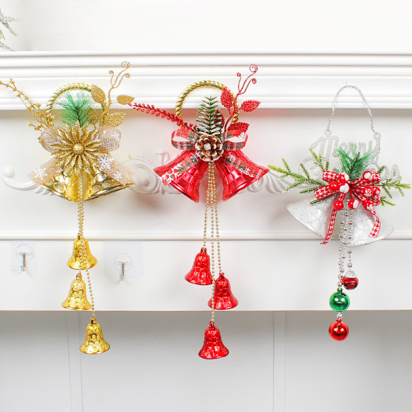 Juleklokker DIY Juletrpynt Ornamenter Shopping Mall Vindu Høytids Dobbel Klokke Ornamenter Silver Sequin Tree