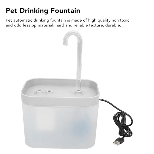 1,5L kattvattenfontän Tyst automatiskt cirkulationsflöde Vattentät dricksfontän för husdjur med armbågsmunstycke Transparent Vit Transparent White 1.5L