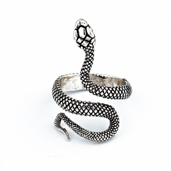 Ainutlaatuinen käärmekuviosormus mustalla kuviolla - säädettävä silver one size