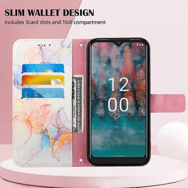 (Ny) Til Nokia C12 PT003 Marmormønster Flip Læder Telefoncover LS004