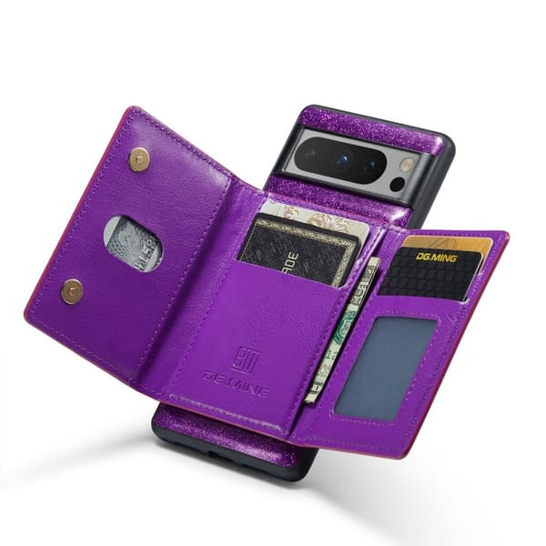 【YD】DG.MING Google Pixel 8 Pro Case Magnetic Wallet Glitter Purple 123