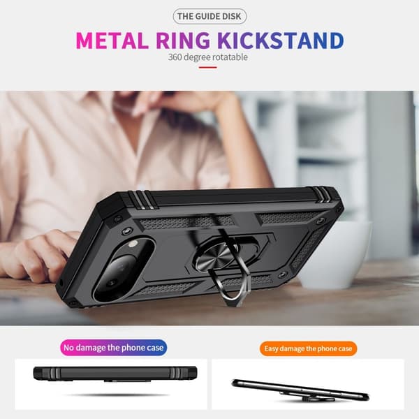 【YD】Google Pixel 9a Deksel Støtsikkert Hybrid Ring Svart 58