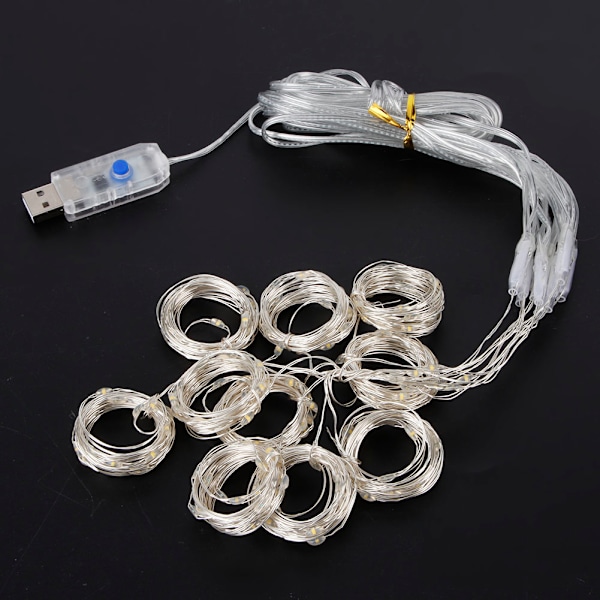 3x2m 200LED USB Fjernbetjening Kobbertråd Lysstreng - 8 Tilstande til Fest, Bryllup og Gardin Dekoration - Varmt Hvidt