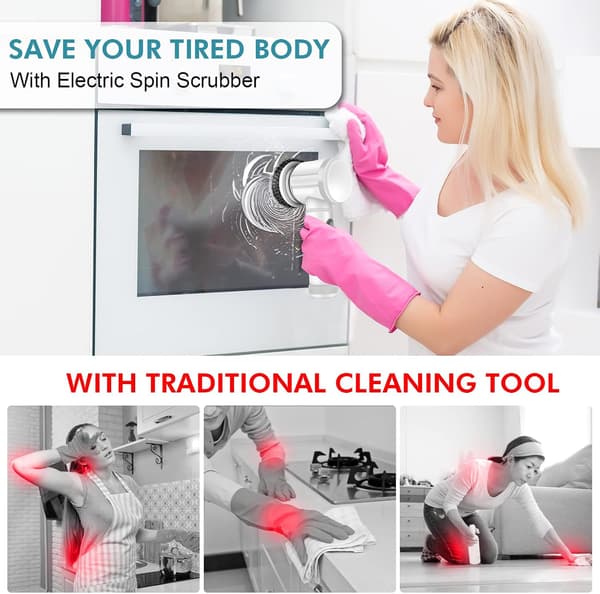 【YD】Electric Spin Scrubber Electric Cleaning Brush Cordless Power Scrubber with 5 Replaceable Brush Heads Handheld Power Shower Scrubber