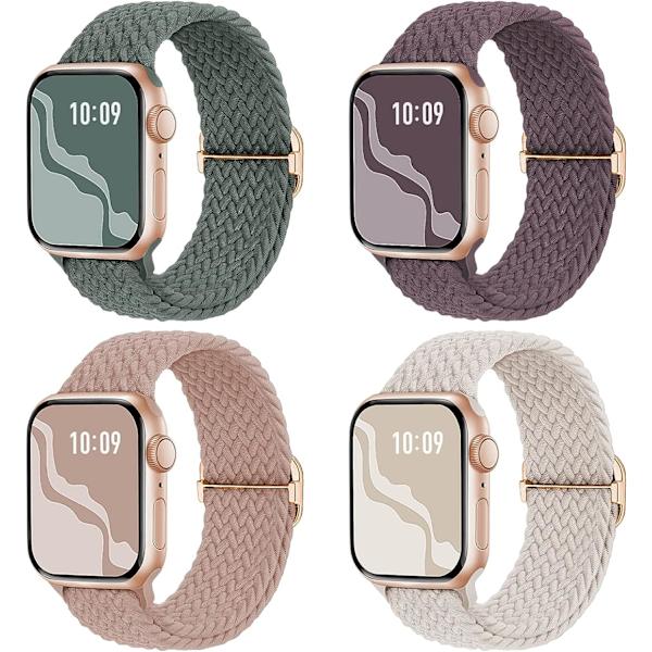 Flätad Stretchy Solo Loop kompatibel för Apple Watch Band 4pcs 1 38/40/41mm
