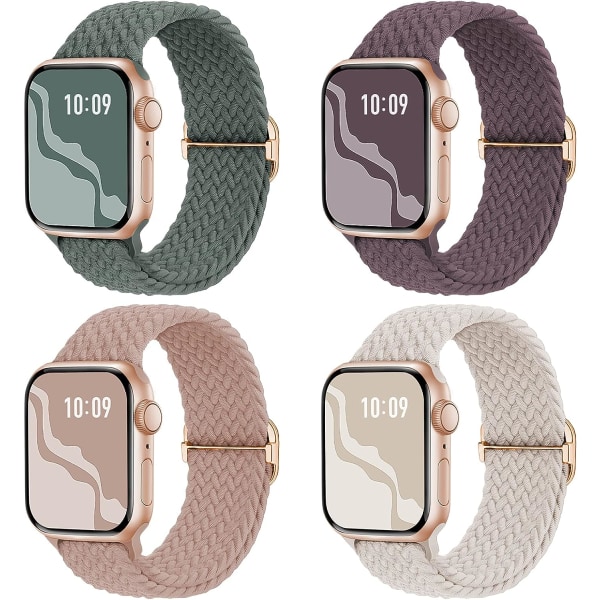 Punottu Stretchy Solo Loop on yhteensopiva Apple Watch Bandin kanssa 4pcs 1 42/44/45/49mm
