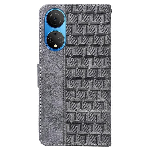 For Honor X7 Geometrisk preget skinntelefonveske Grey