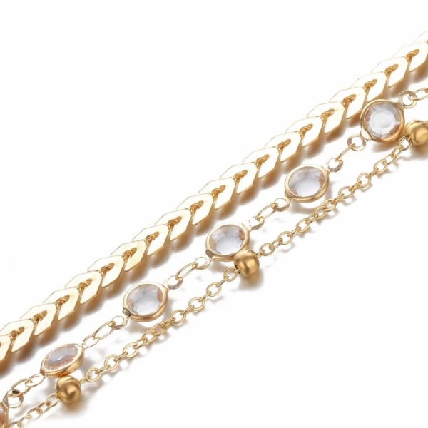Fodsmykker Foot Link Ankel Link Foot Chain - 3 Chains & Strass gold
