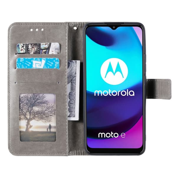 Motorola Moto E20 / E40 -kotelo, Mandala-nahka, harmaa 80