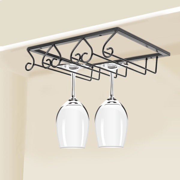 Hjerteformet Jern Vin Glas Holder Stativ - 3-Slots Display Hylde Organizer & Dekorativ Opbevaringsløsning
