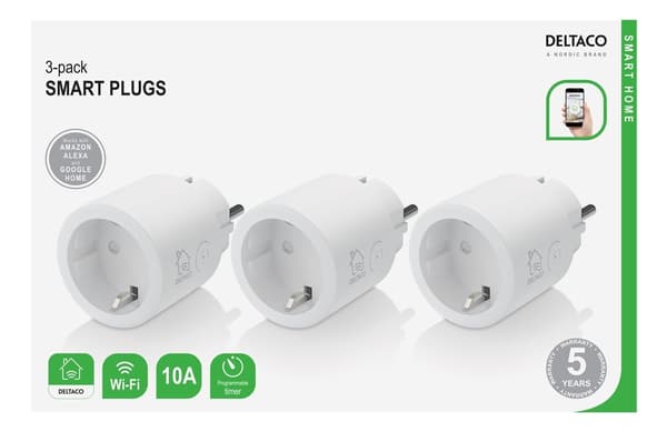 【YD】DELTACO SMART HOME switch, WiFi, 1xCEE 7/3, 10A, timer, 3-pack 220