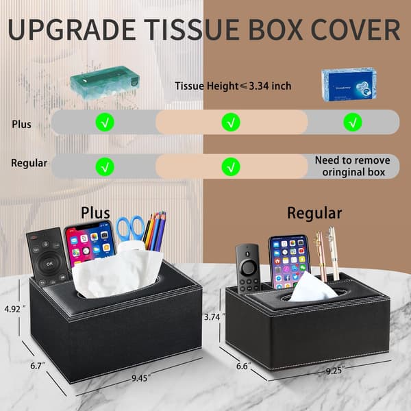 【YD】Rectangular Tissue Box Holder, Compatible with Kleenex Multifunctional Tissue Box Holder with Remote Control Holder, Decorative Nightstand Organizer