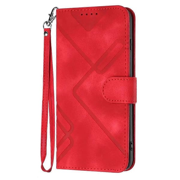 【Ny】 Telefonfodral i läder med linjemönster och hudkänsla Red For Sharp Basio Active 3