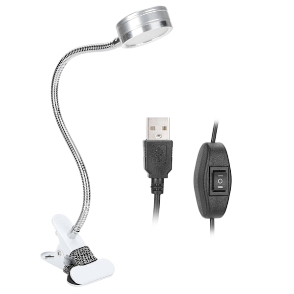 Justerbar 360° Svanhalsklämma med USB, Varm & Kalla Färgtemperatur - Silver