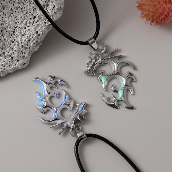 Shxx Flame Dragon Luminous Pendant Hollow Necklace Accessories green