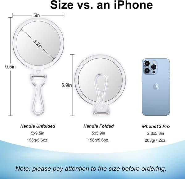 【YD】Handheld Mirror with 10x Magnification, 2 Sides with Adjustable Stand, Foldable and Portable, Suitable for Makeup, Shaving, Deep Cleaning