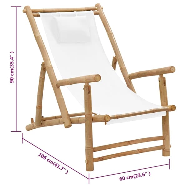 【YD】vidaXL Solstol bambu och kanvas gräddvit Vit 8500