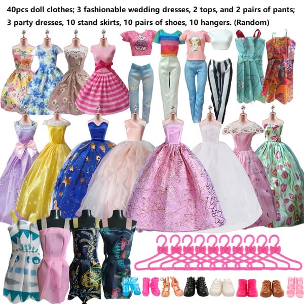 [YD]40 st Dockklädesset - Bröllopsklänningar, Kjolar & Skor för 29,21 cm Dockor (Ingen Docka Ingår) 40pcs(Random)