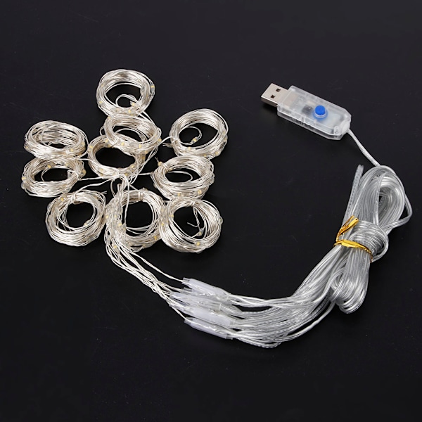 200 LED USB Fjernbetjening Kobbertråd Lysstreng - 3x2m, 8 Tilstande til Fest, Bryllup og Gardin Dekoration i Ren Hvid