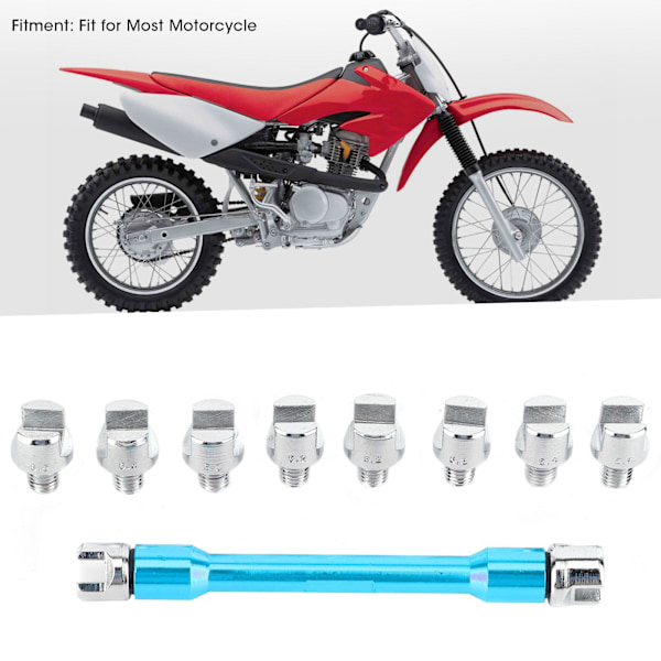 CNC Motorsykkel Eikenippel Nøkkelsett, 93mm Lengde, Passer De Fleste Sykler, Blå, Størrelse 5.0-6.8