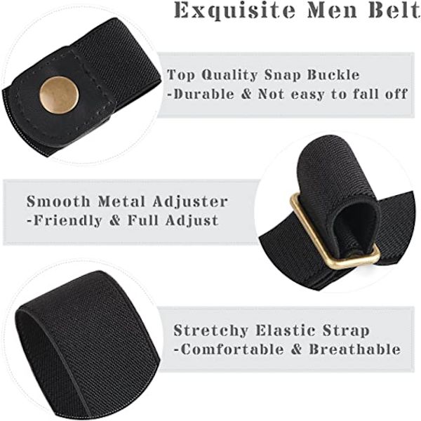BlackNo Spänne Hidden Stretch Elastiskt midjeband Unisex passform midja