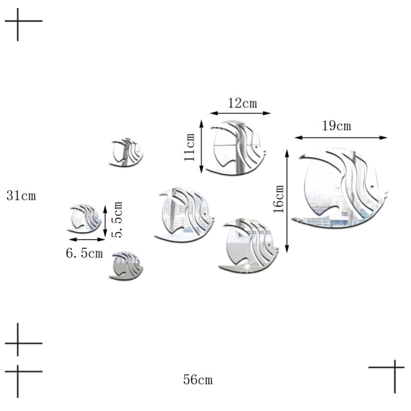 3d tropisk fisk spegeleffekt väggdekor dekoration silver C-Silver