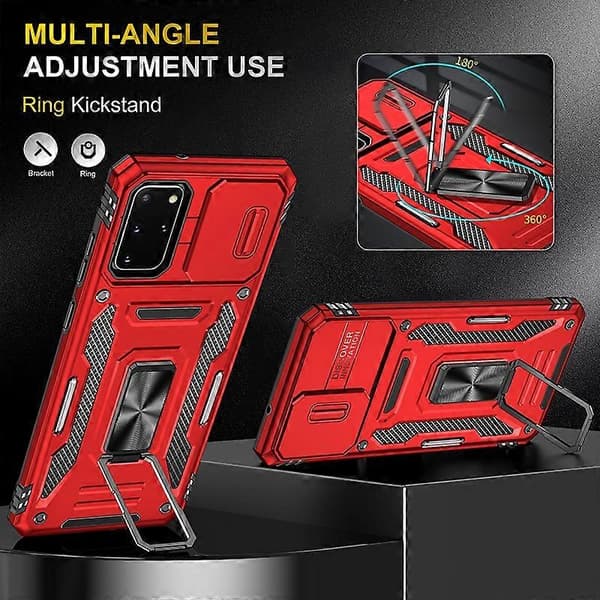 (Ny) För Samsung Galaxy S20+ Armor PC + TPU Kameraskydd Telefonfodral Red