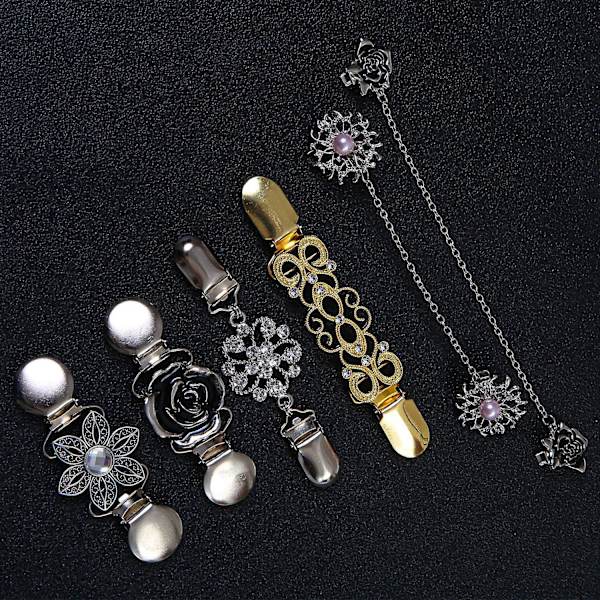 6st Retro Cardigan Clip Tröja Krage Blommor Mönster Clips