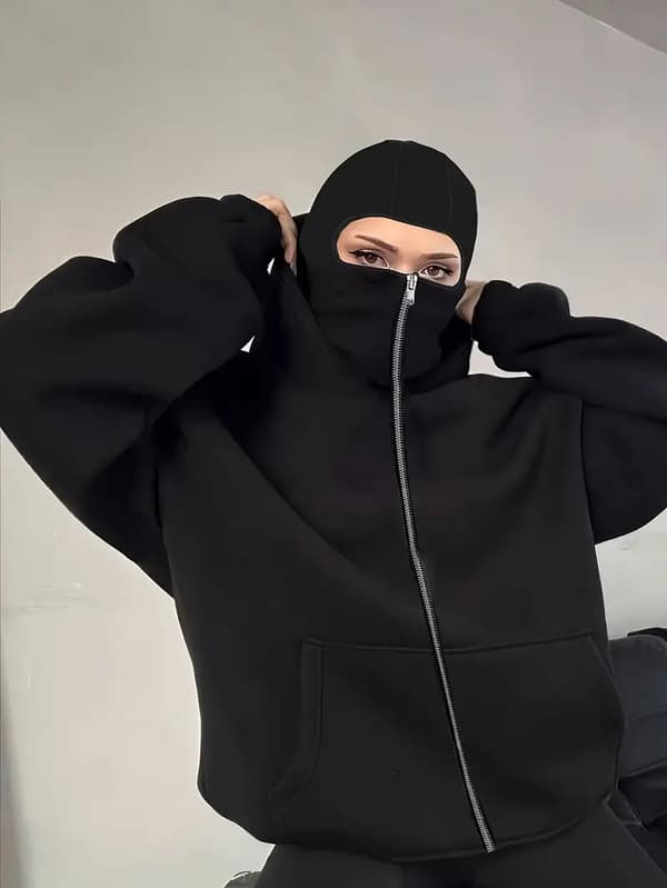 Herremode, tyk dobbelt hættetrøje Barak dobbelt hætte dobbelt krave sweatshirt sort black S