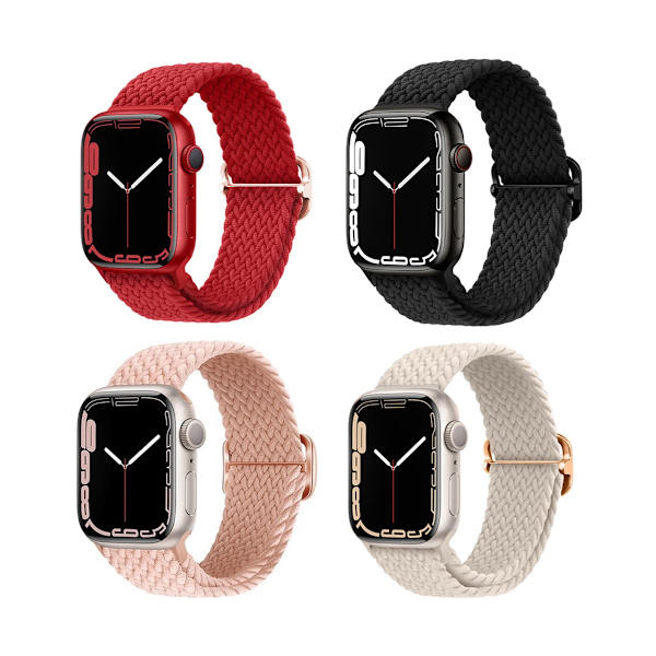 Flätad Stretchy Solo Loop kompatibel för Apple Watch Band 4pcs 4 38/40/41mm