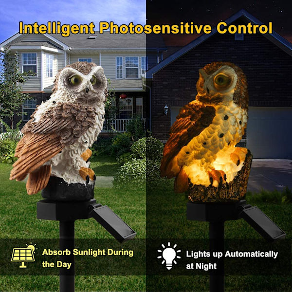 Owl Shape Light LED Solar Garden Light Ugle Lawn Lamp Vandtæt Solar LED Lights Utomhusbelysning Nattljus Dekorativt