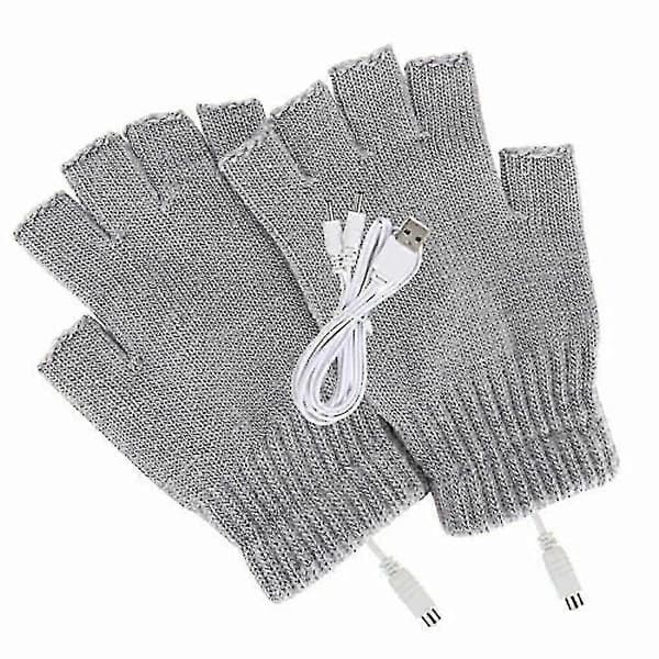 USB Termiska Uppvärmda Handskar Hel-/Halvfinger Uppladdningsbara Grey
