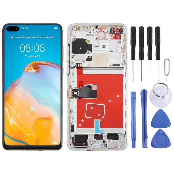 För Huawei P40 TFT LCD-skärm Digitizer komplett montering med ram, stöder inte fingeravtrycksidentifiering Silver